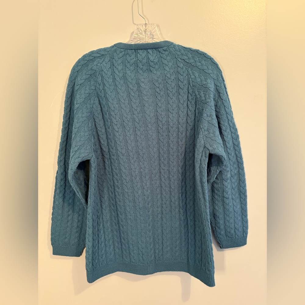 Vintage College Point Medium Cardigan Blue Crewneck Cable Knit Acrylic Classic - Picture 7 of 12